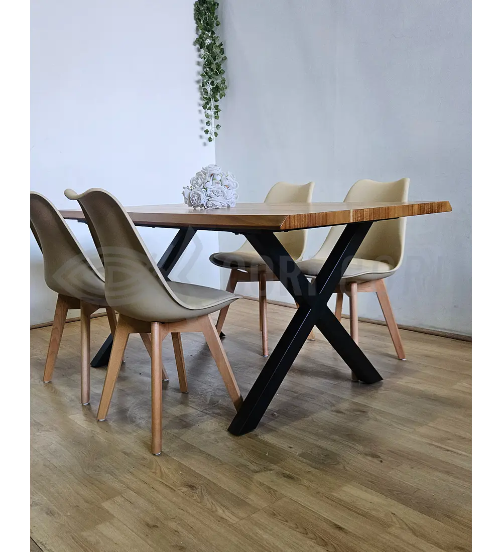 Juego de Comedor Medlock Rústica 160x90 cm + 4 Sillas Tulip