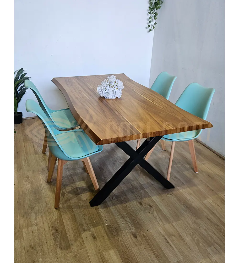 Juego de Comedor Medlock Rústica 160x90 cm + 4 Sillas Tulip