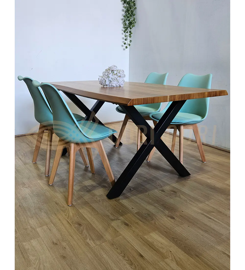 Juego de Comedor Medlock Rústica 160x90 cm + 4 Sillas Tulip