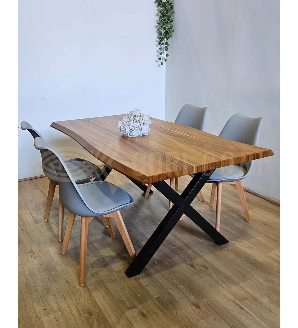 Juego de Comedor Medlock Rústica 160x90 cm + 4 Sillas Tulip
