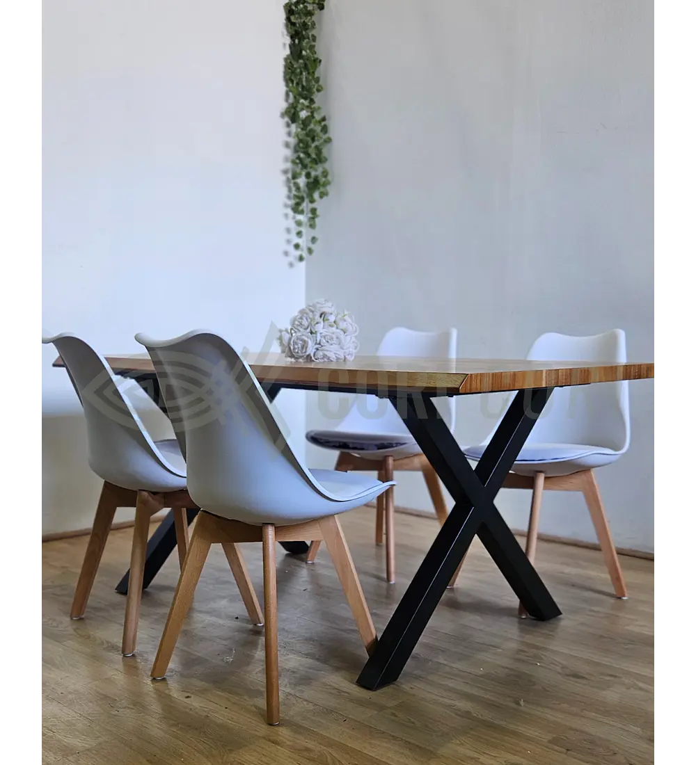 Juego de Comedor Medlock Rústica 160x90 cm + 4 Sillas Tulip