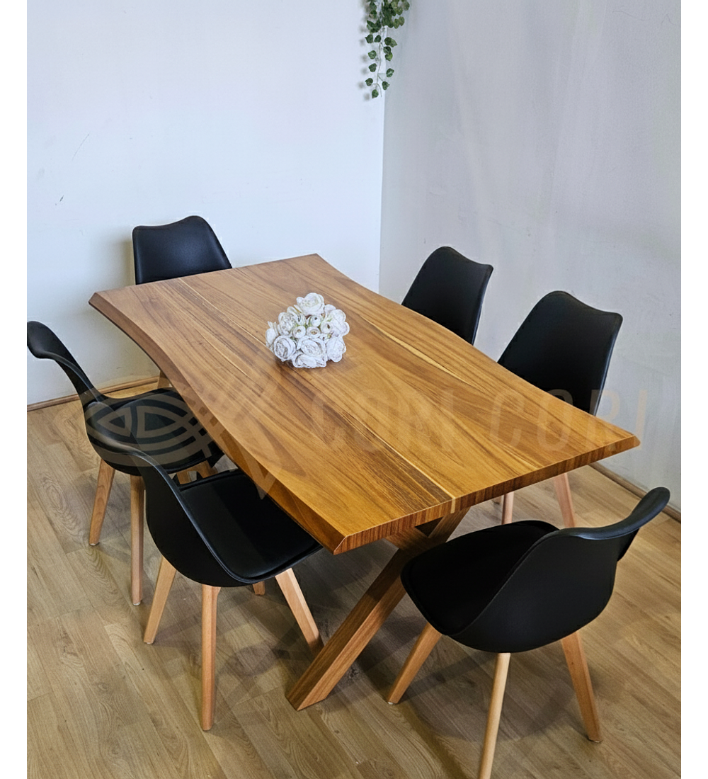 Juego de Comedor Medlock Rústica 160x90 cm + 6 Sillas Tulip