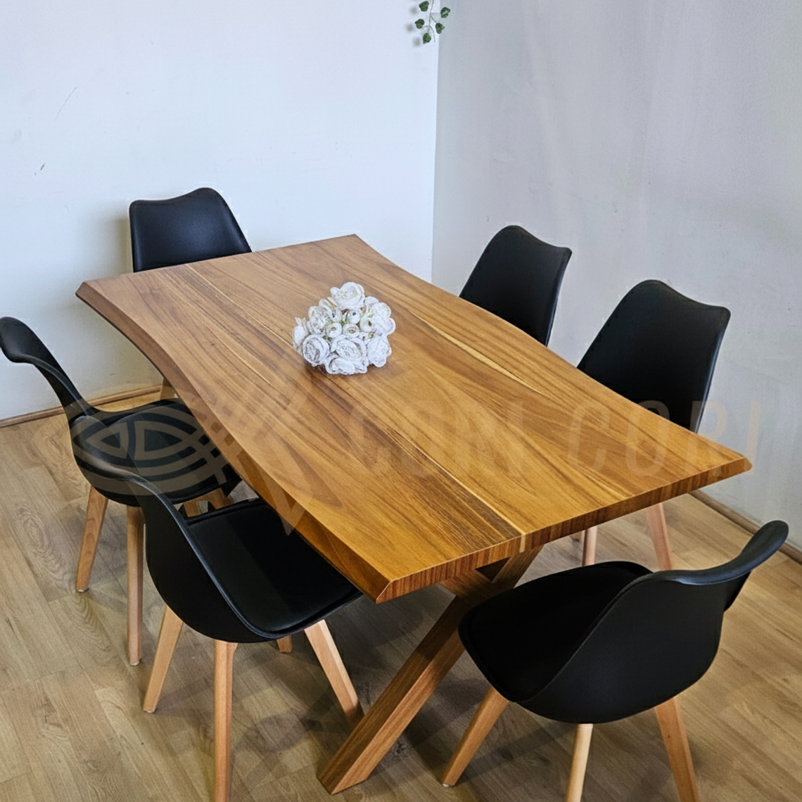 Juego de Comedor Medlock Rústica 160x90 cm + 6 Sillas Tulip 8