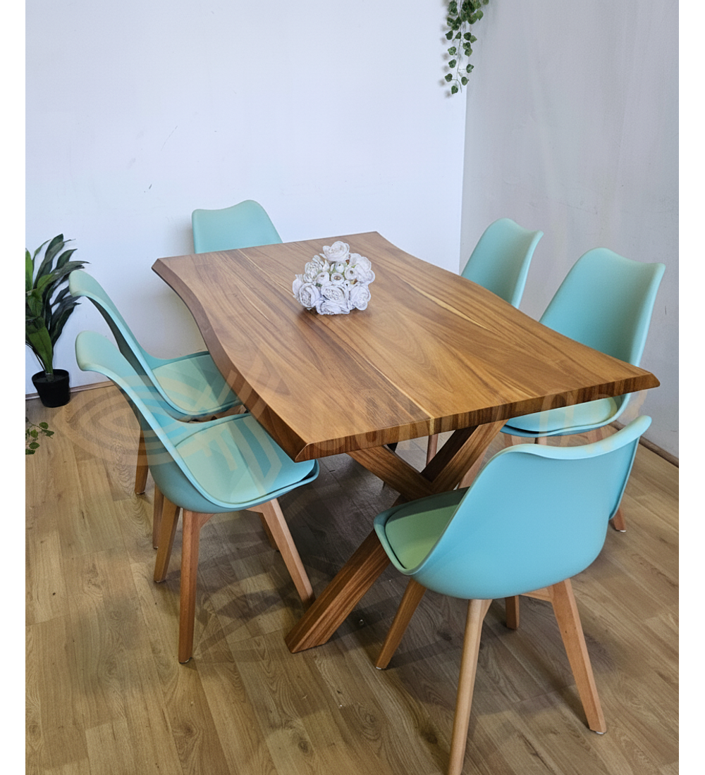 Juego de Comedor Medlock Rústica 160x90 cm + 6 Sillas Tulip