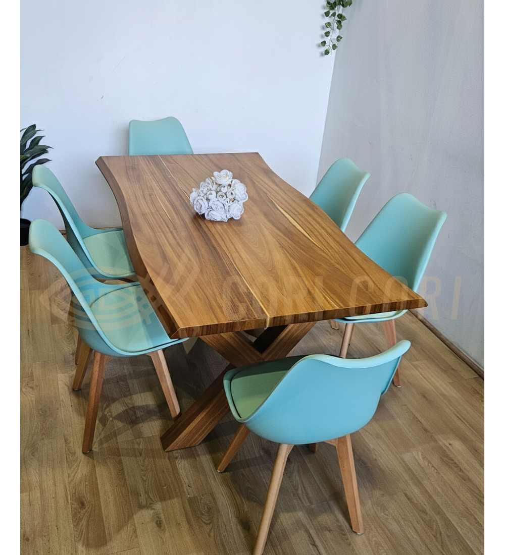 Juego de Comedor Medlock Rústica 160x90 cm + 6 Sillas Tulip