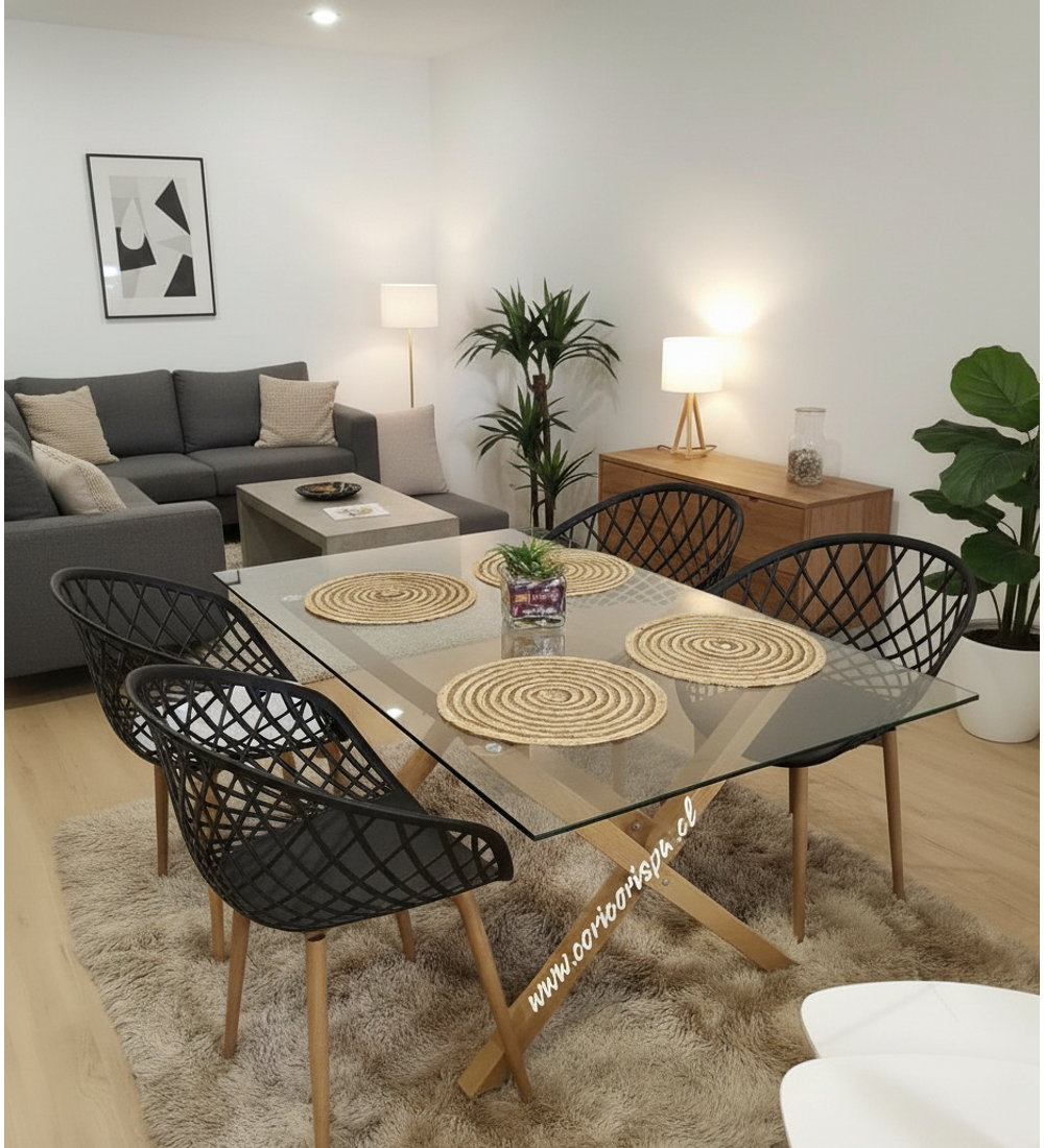 Comedor Medlock 140 x 90cm + 4 Butacas Mesh 