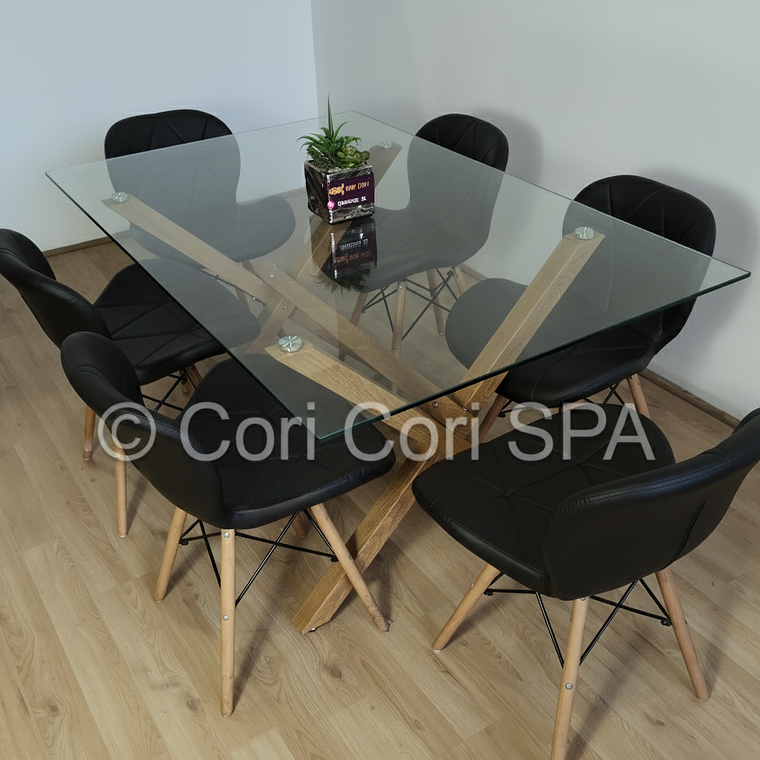 Comedor Medlock 140 x 90cm + 6  Sillas Eames Mariposa Ecocuero 1