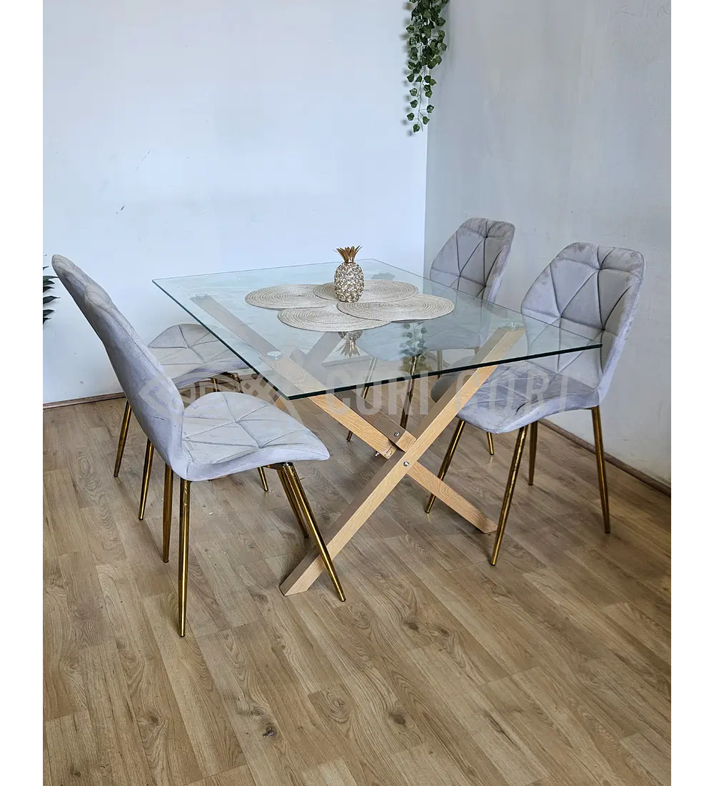 Comedor Medlock 140 x 90cm + 4 Sillas Fiori Velvet Gold
