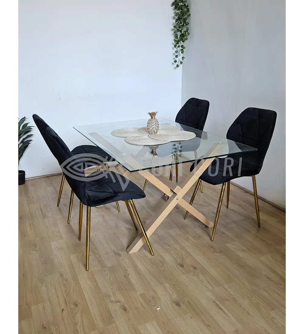 Comedor Medlock 140 x 90cm + 4 Sillas Fiori Velvet Gold