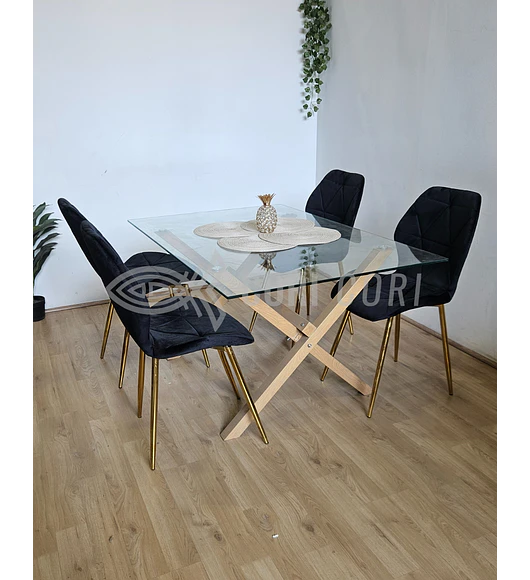 Comedor Medlock 140 x 90cm + 4 Sillas Fiori Velvet Gold