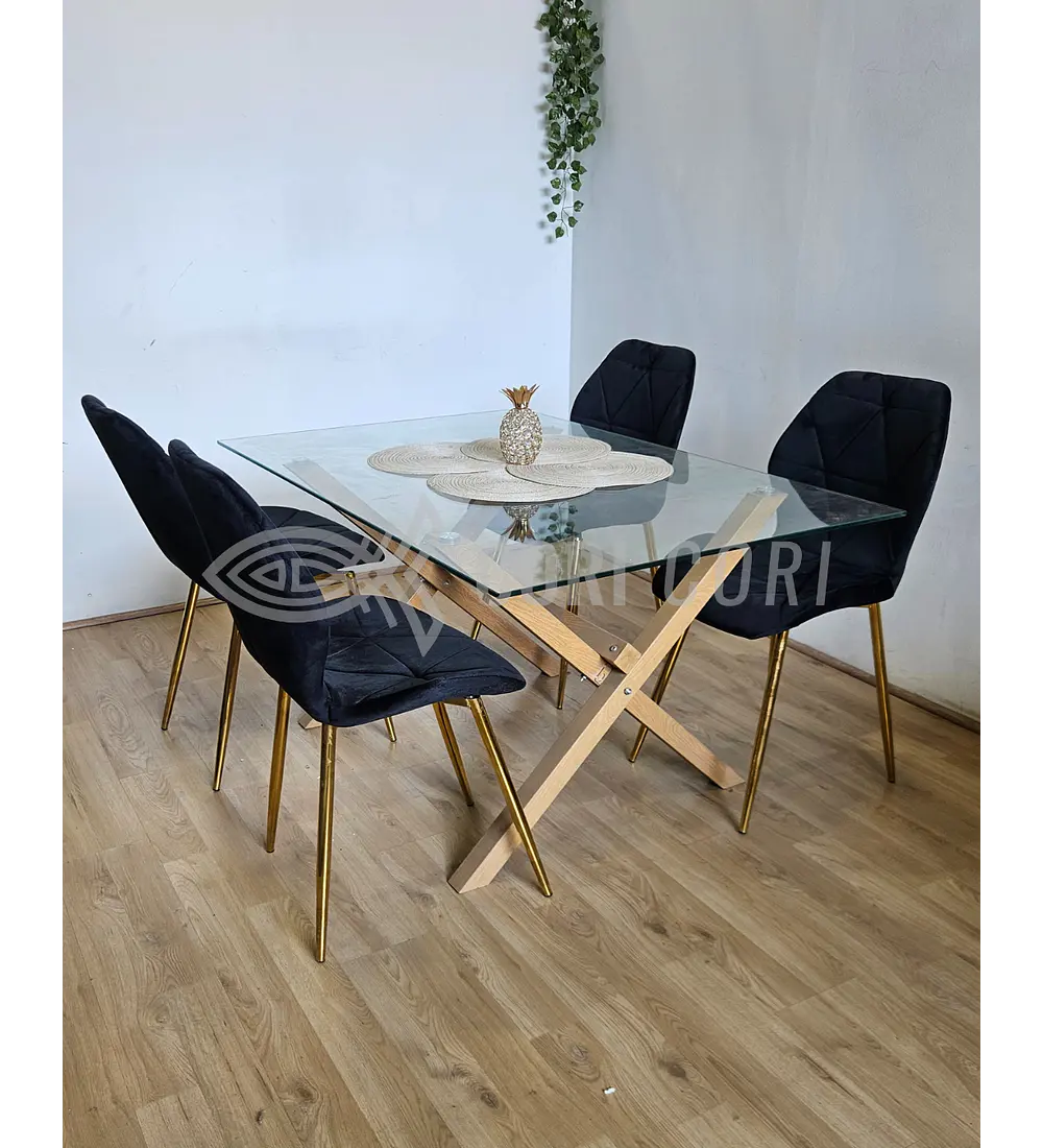 Comedor Medlock 140 x 90cm + 4 Sillas Fiori Velvet Gold