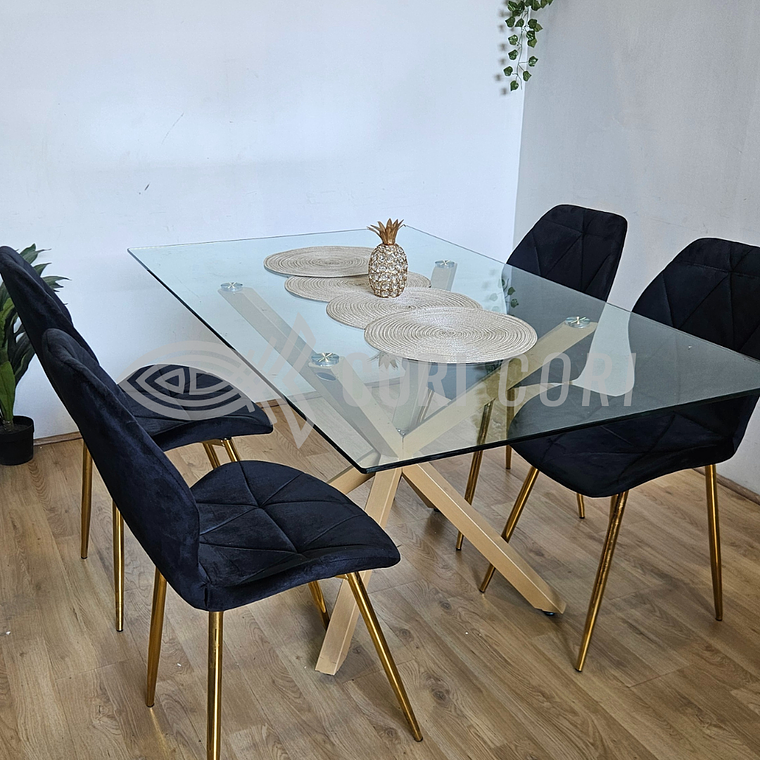 Comedor Madrid 140 x 80cm + 4 Sillas Fiori Velvet Gold 3