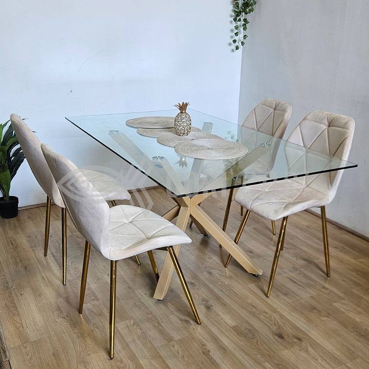 Comedor Madrid 140 x 80cm + 4 Sillas Fiori Velvet Gold 5
