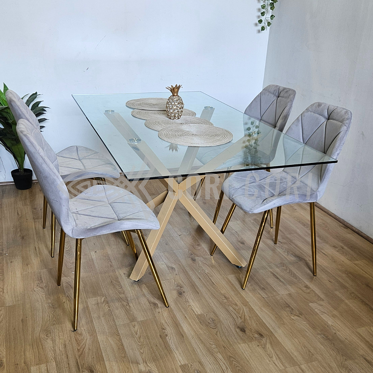 Comedor Madrid 140 x 80cm + 4 Sillas Fiori Velvet Gold 7