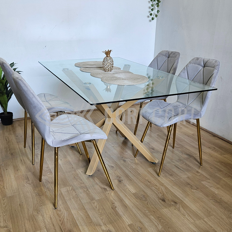 Comedor Madrid 140 x 80cm + 4 Sillas Fiori Velvet Gold 10