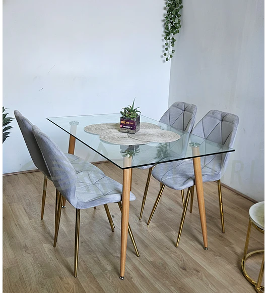 Comedor Rubi Gold 120 x80cms  + 4 Sillas Fiori Velvet Gold