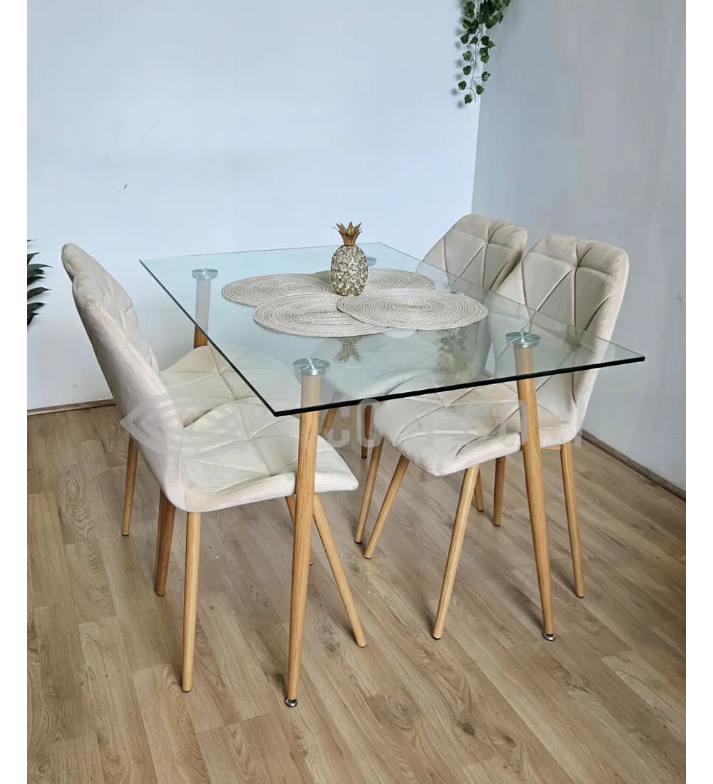 Comedor Rubi Gold 120 x80cms  + 4 Sillas Fiori Velvet Wood