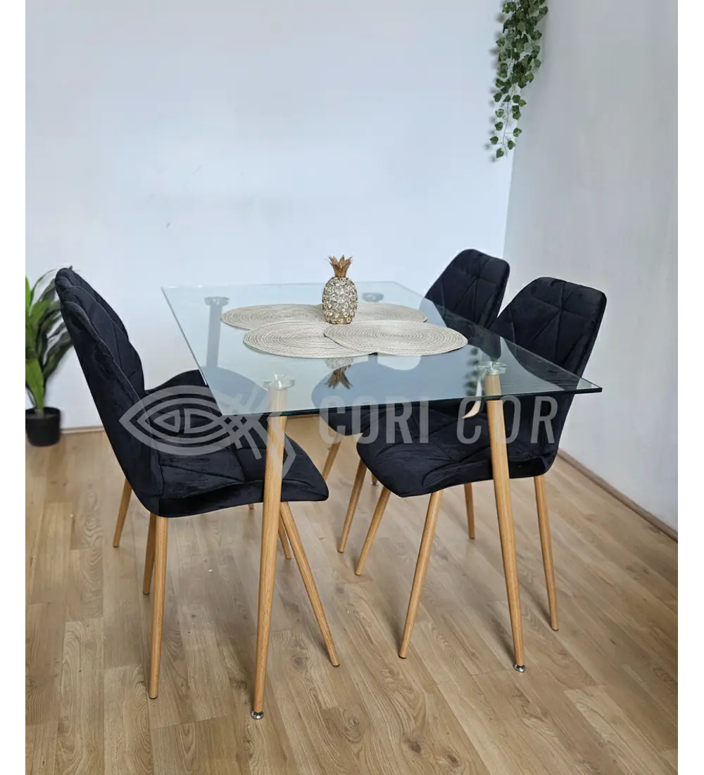 Comedor Rubi Gold 120 x80cms  + 4 Sillas Fiori Velvet Wood