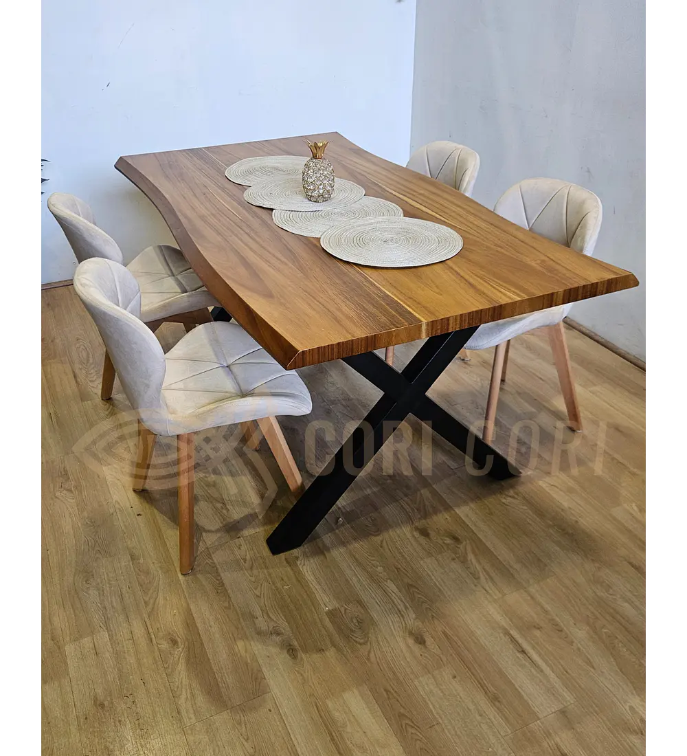 Juego de Comedor Medlock Rústica 160x90 cm + 4 Sillas Mariposa Velvet