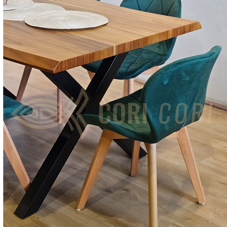 Juego de Comedor Medlock Rústica 160x90 cm + 4 Sillas Mariposa Velvet 7