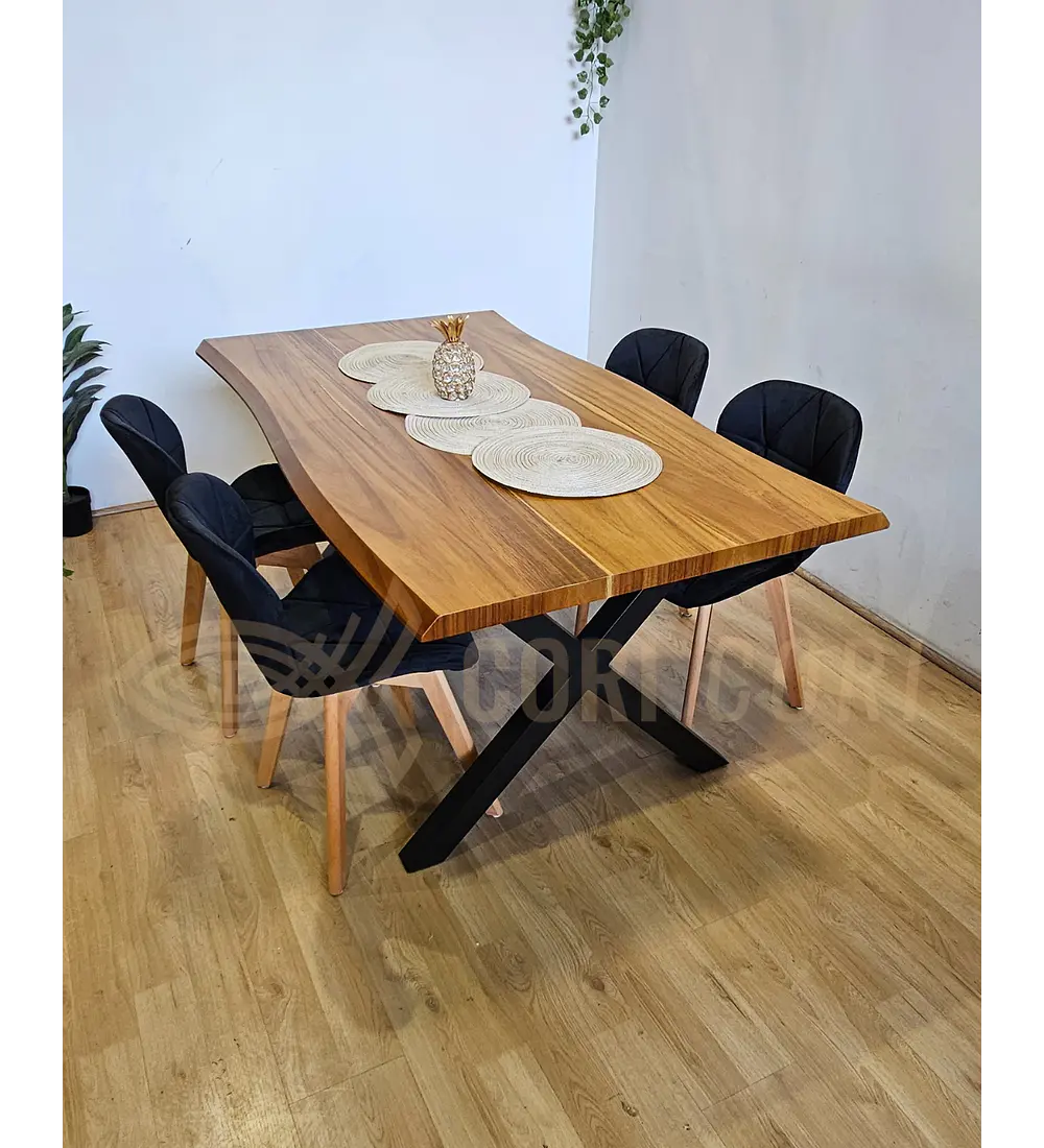 Juego de Comedor Medlock Rústica 160x90 cm + 4 Sillas Mariposa Velvet