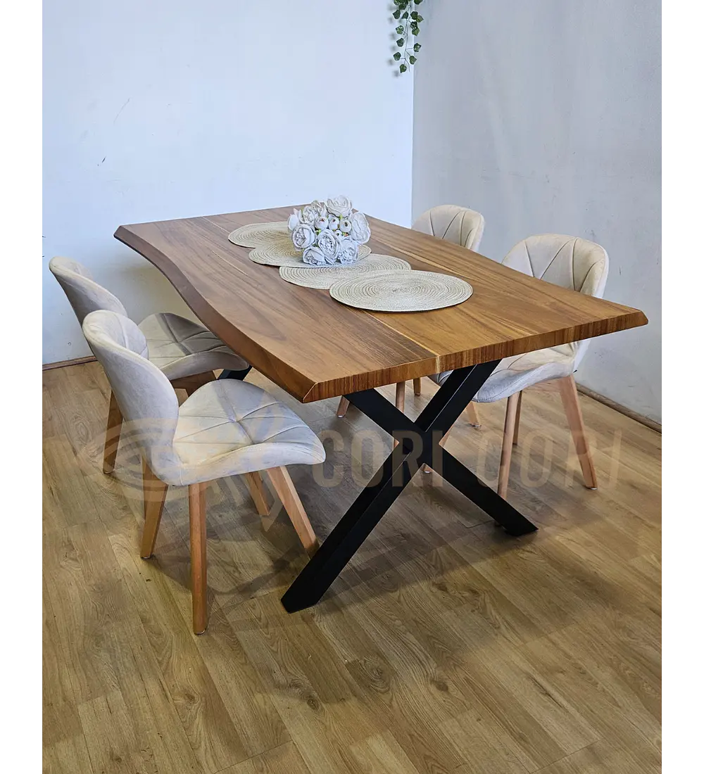 Juego de Comedor Medlock Rústica 160x90 cm + 4 Sillas Mariposa Velvet