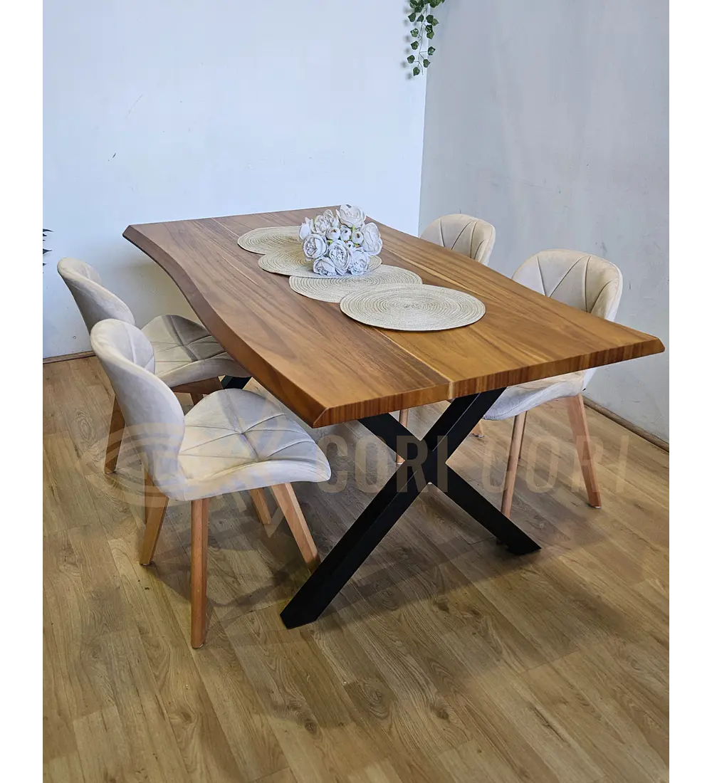 Juego de Comedor Medlock Rústica 160x90 cm + 4 Sillas Mariposa Velvet