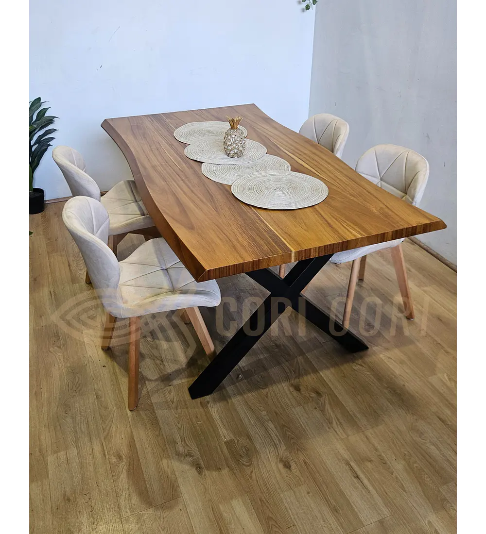 Juego de Comedor Medlock Rústica 160x90 cm + 4 Sillas Mariposa Velvet