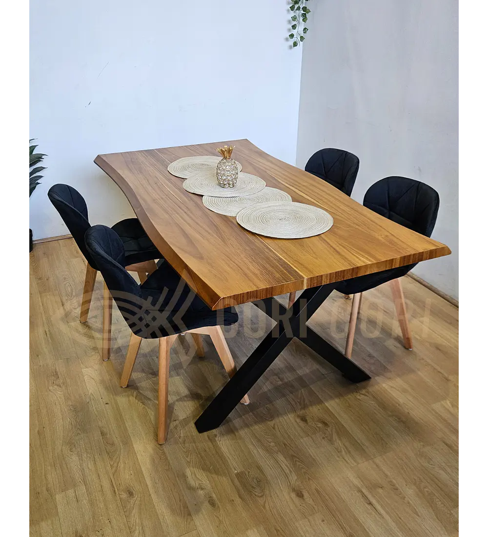 Juego de Comedor Medlock Rústica 160x90 cm + 4 Sillas Mariposa Velvet