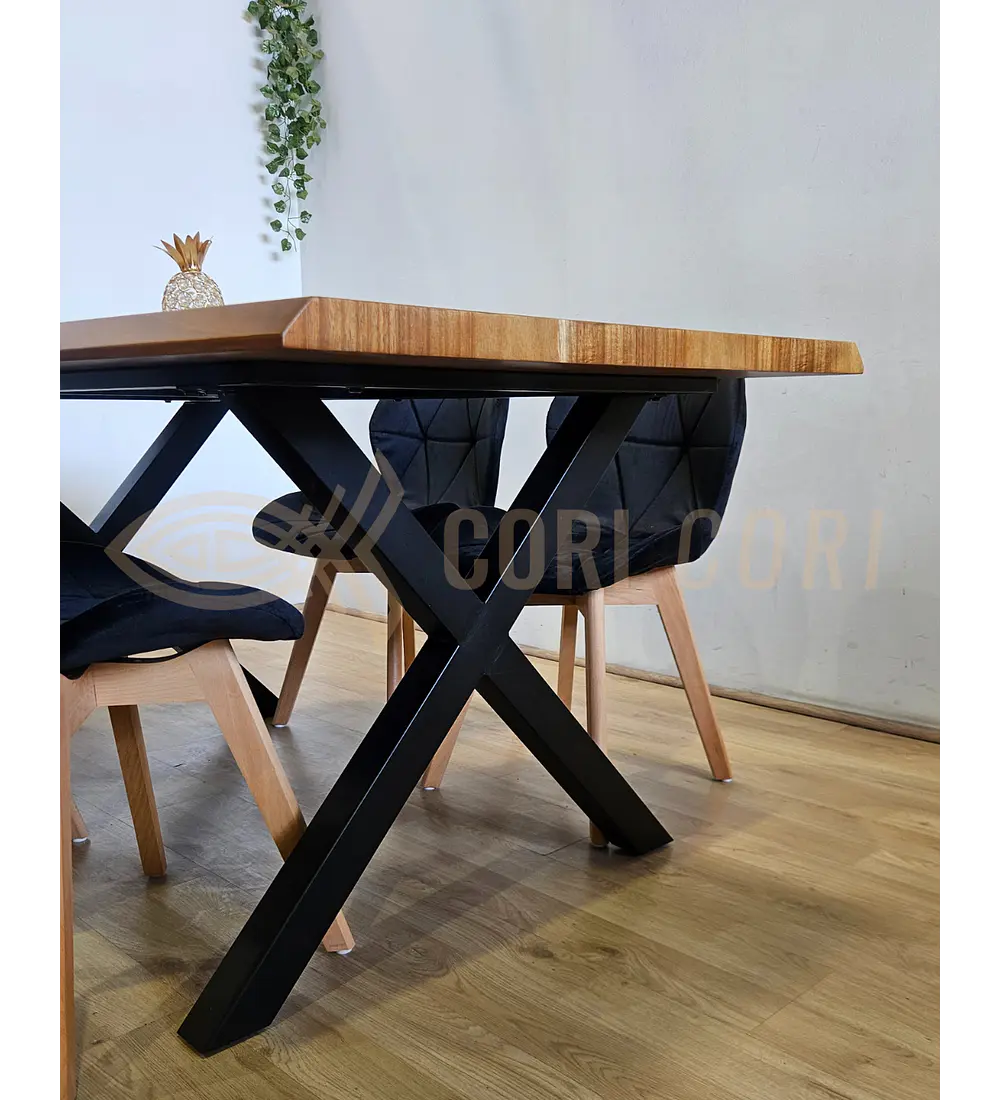 Juego de Comedor Medlock Rústica 160x90 cm + 4 Sillas Mariposa Velvet