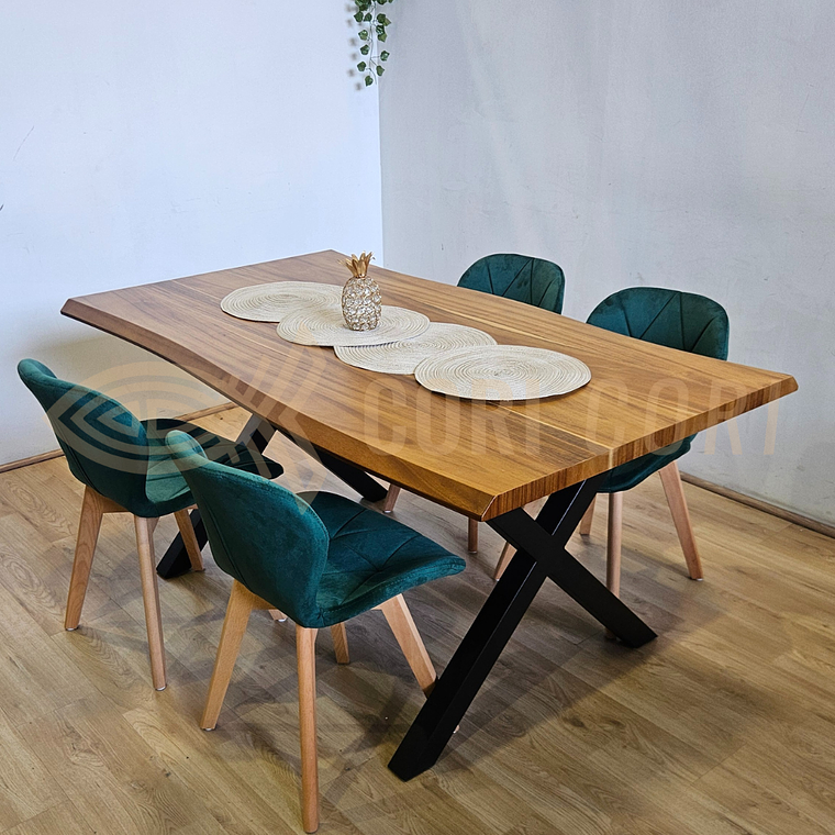 Juego de Comedor Medlock Rústica 160x90 cm + 4 Sillas Mariposa Velvet 18