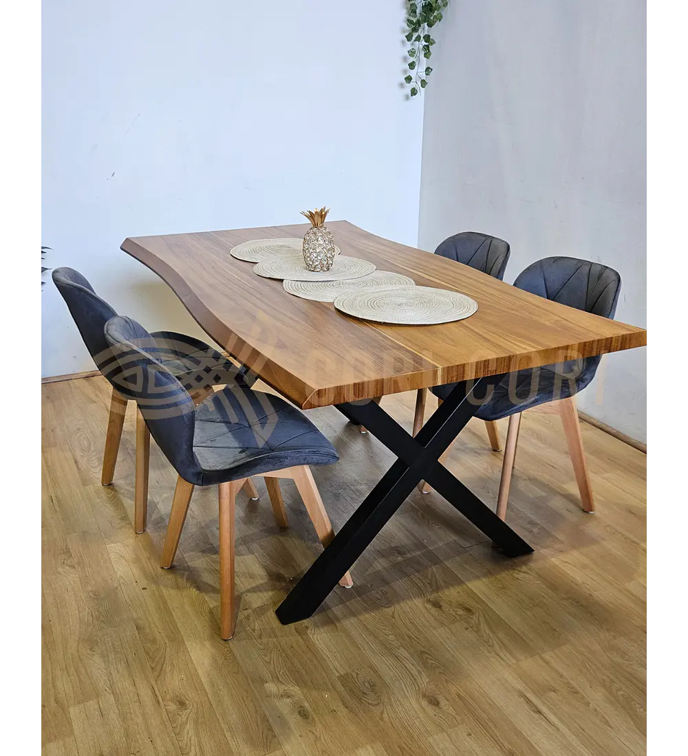 Juego de Comedor Medlock Rústica 160x90 cm + 4 Sillas Mariposa Velvet