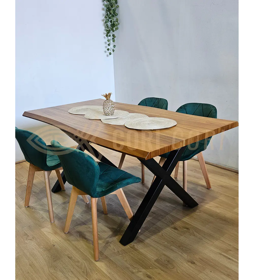 Juego de Comedor Medlock Rústica 160x90 cm + 4 Sillas Mariposa Velvet