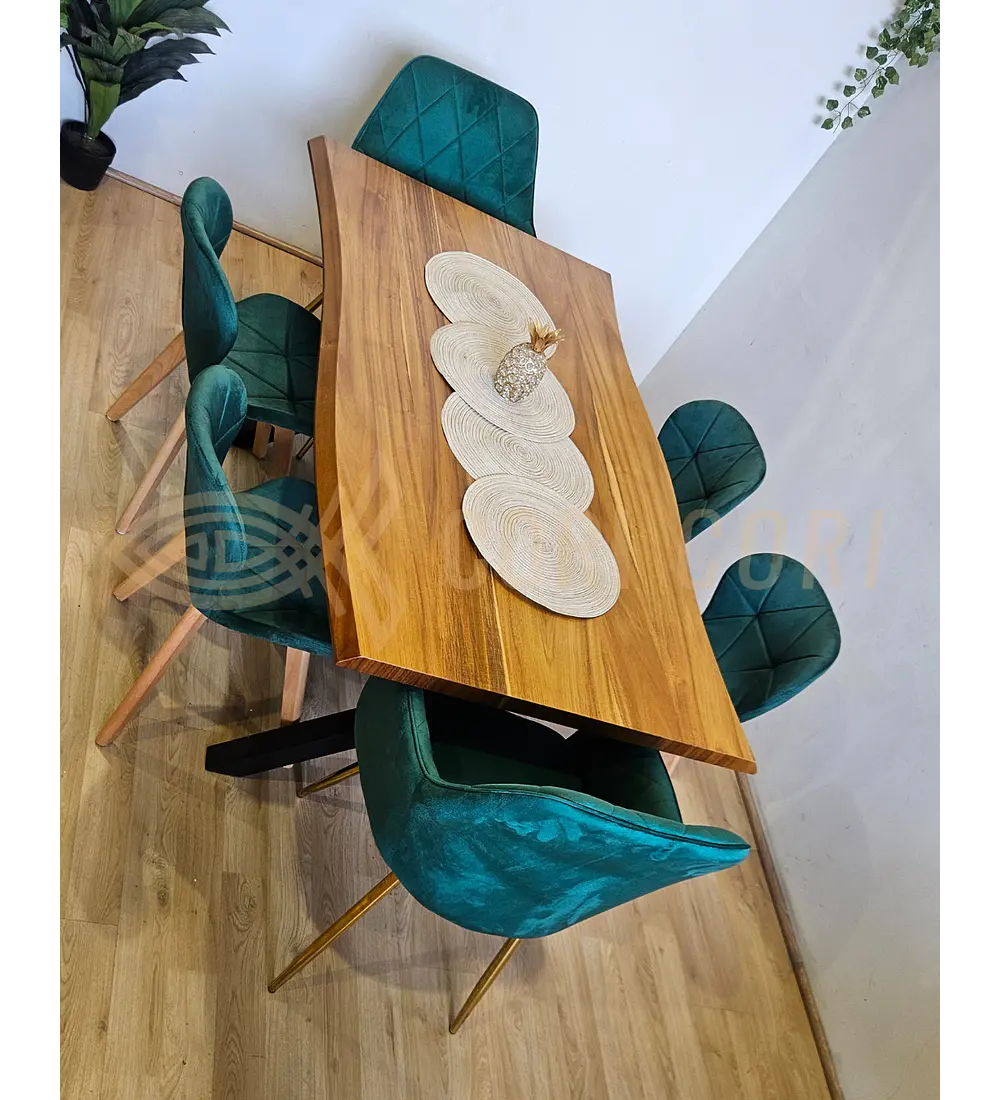 Juego de Comedor Medlock Rústica 160x90 cm + 4 Sillas Mariposa Velvet + 2 Poltrona Diamante