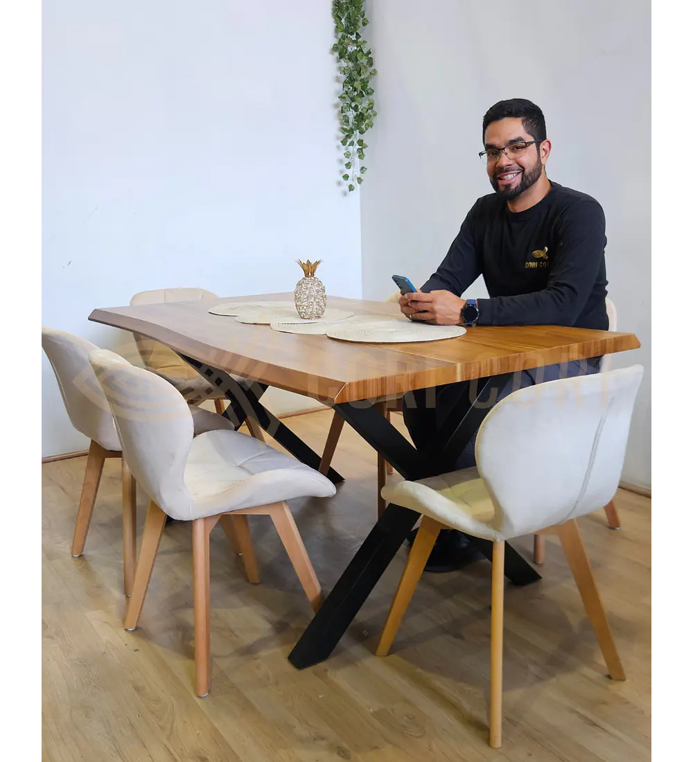 Juego de Comedor Medlock Rústica 160x90 cm + 6 Sillas Mariposa Velvet