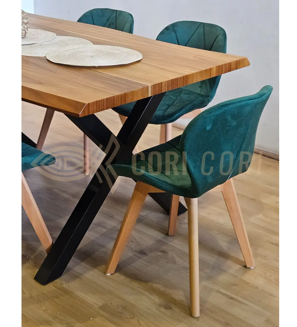 Juego de Comedor Medlock Rústica 160x90 cm + 6 Sillas Mariposa Velvet