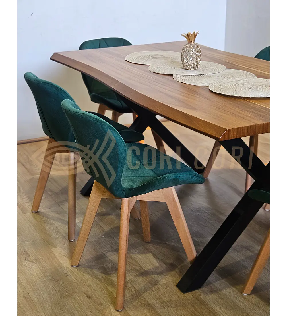 Juego de Comedor Medlock Rústica 160x90 cm + 6 Sillas Mariposa Velvet