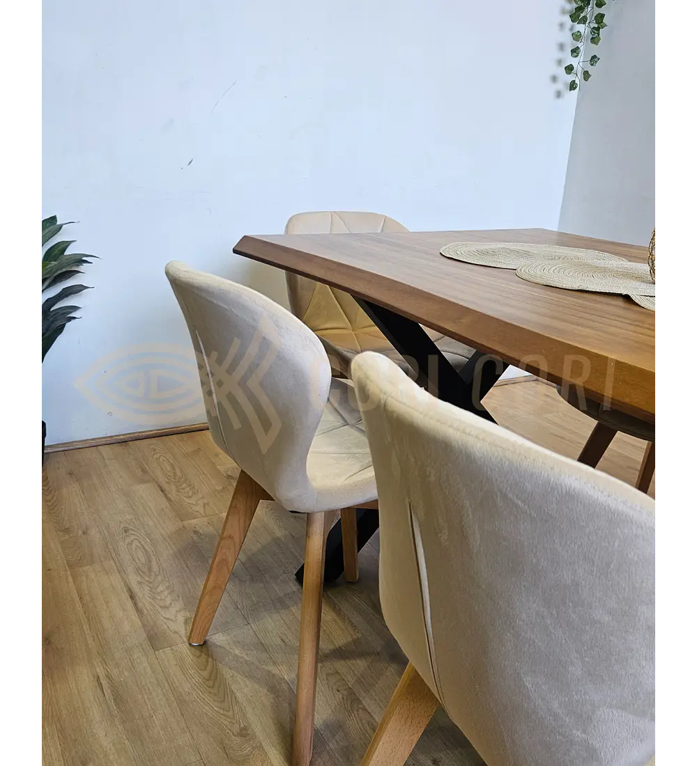Juego de Comedor Medlock Rústica 160x90 cm + 6 Sillas Mariposa Velvet