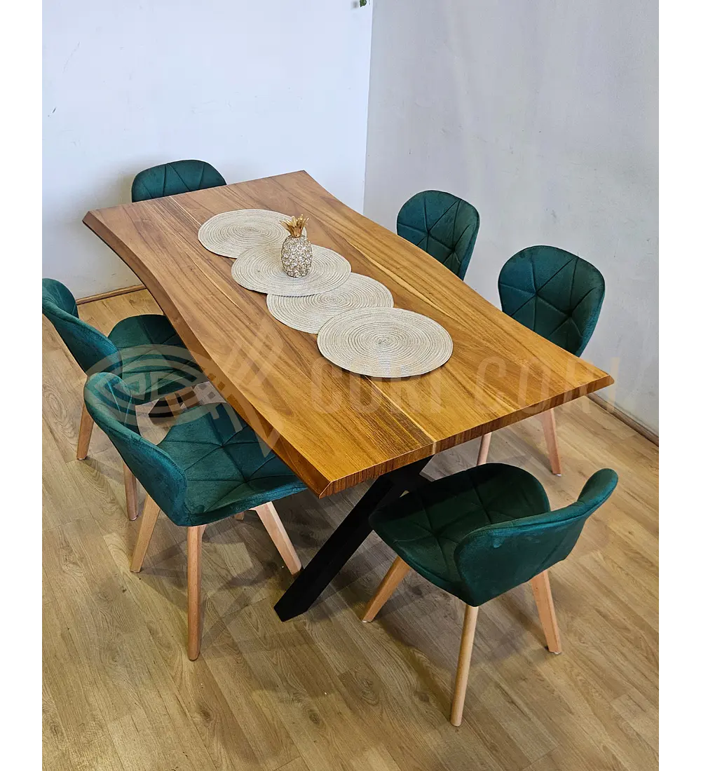Juego de Comedor Medlock Rústica 160x90 cm + 6 Sillas Mariposa Velvet