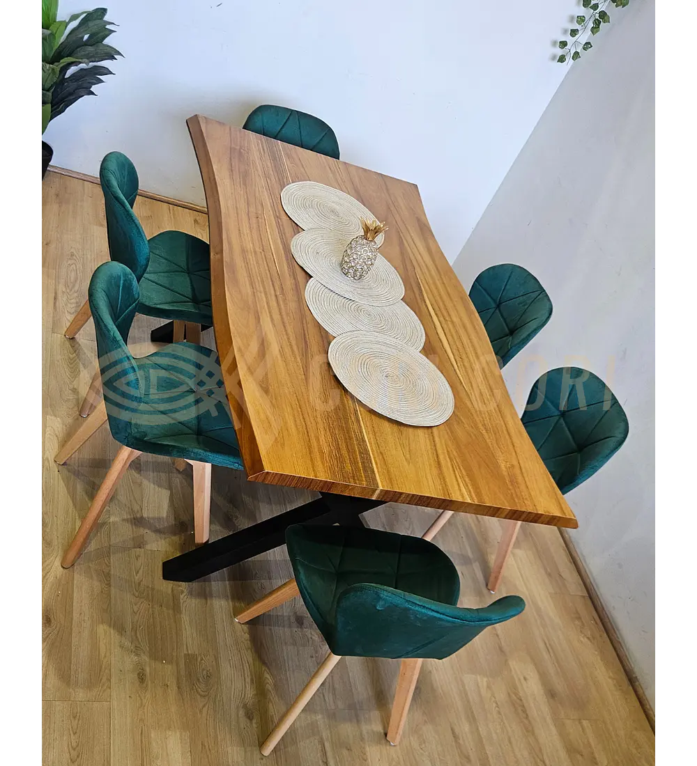 Juego de Comedor Medlock Rústica 160x90 cm + 6 Sillas Mariposa Velvet
