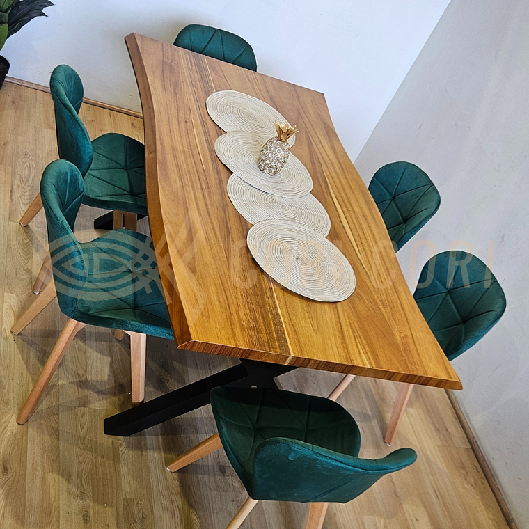 Juego de Comedor Medlock Rústica 160x90 cm + 6 Sillas Mariposa Velvet 9