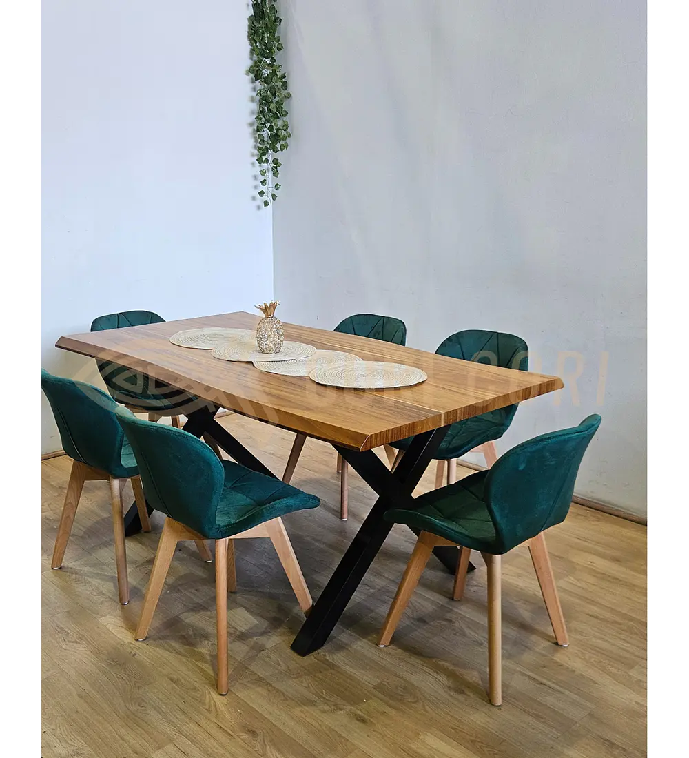 Juego de Comedor Medlock Rústica 160x90 cm + 6 Sillas Mariposa Velvet