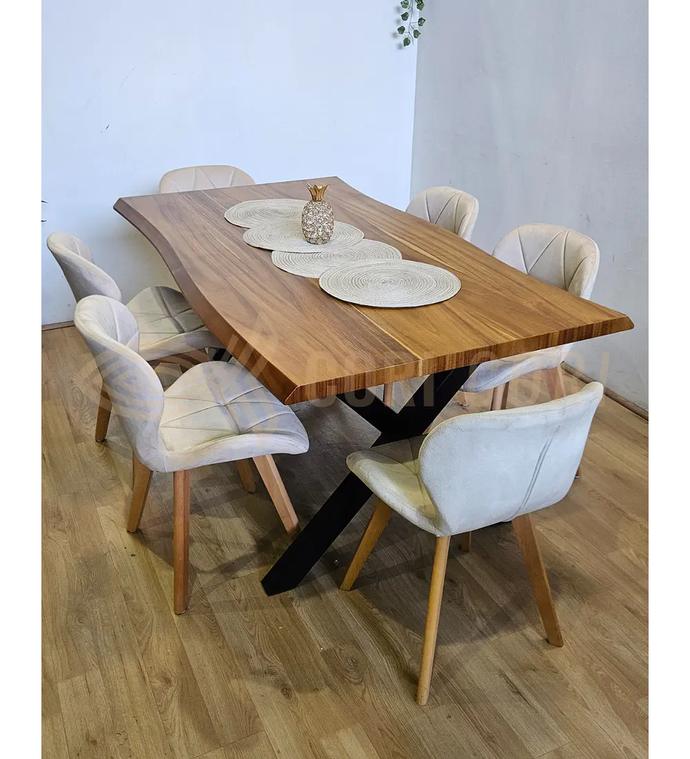 Juego de Comedor Medlock Rústica 160x90 cm + 6 Sillas Mariposa Velvet