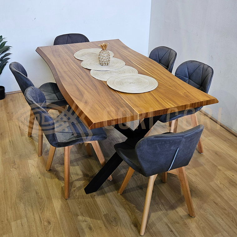 Juego de Comedor Medlock Rústica 160x90 cm + 6 Sillas Mariposa Velvet 15