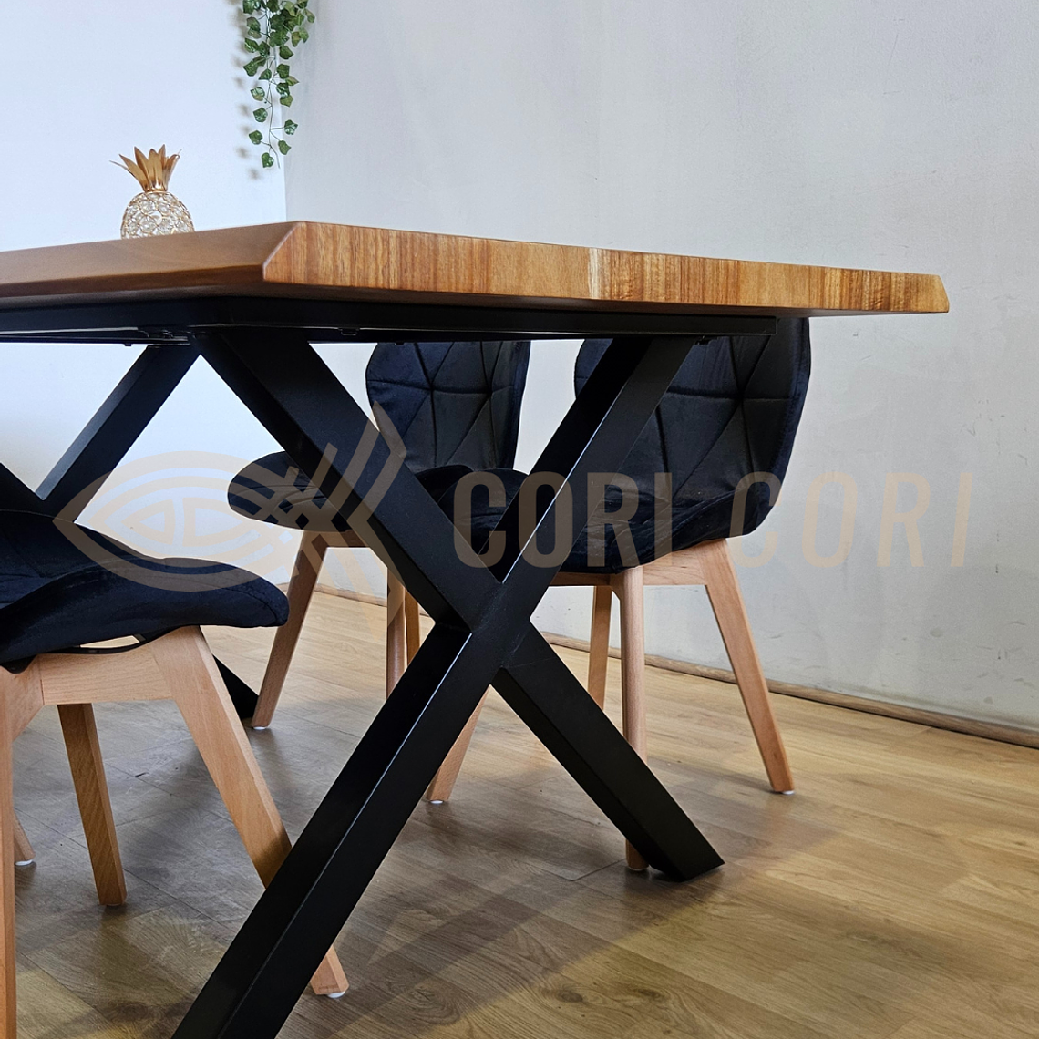 Juego de Comedor Medlock Rústica 160x90 cm + 6 Sillas Mariposa Velvet 16