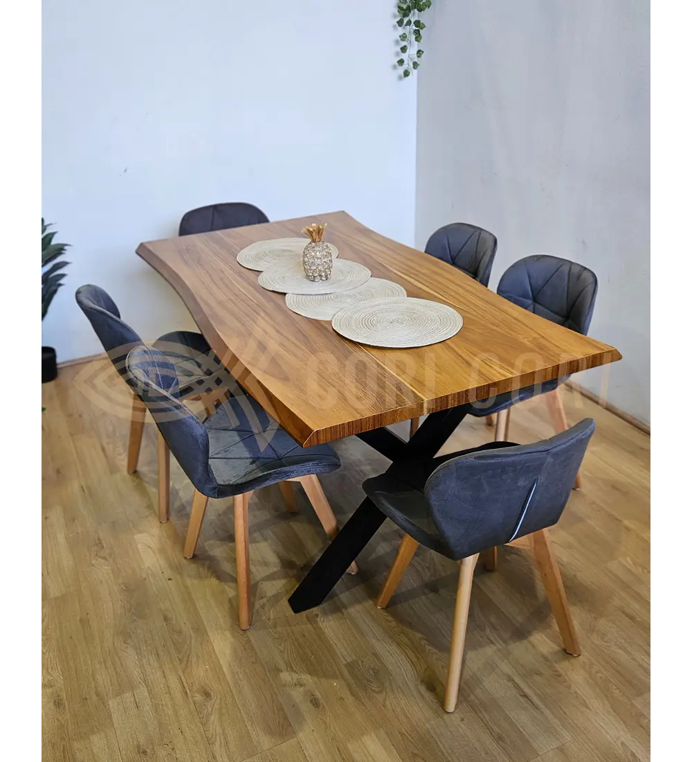 Juego de Comedor Medlock Rústica 160x90 cm + 6 Sillas Mariposa Velvet