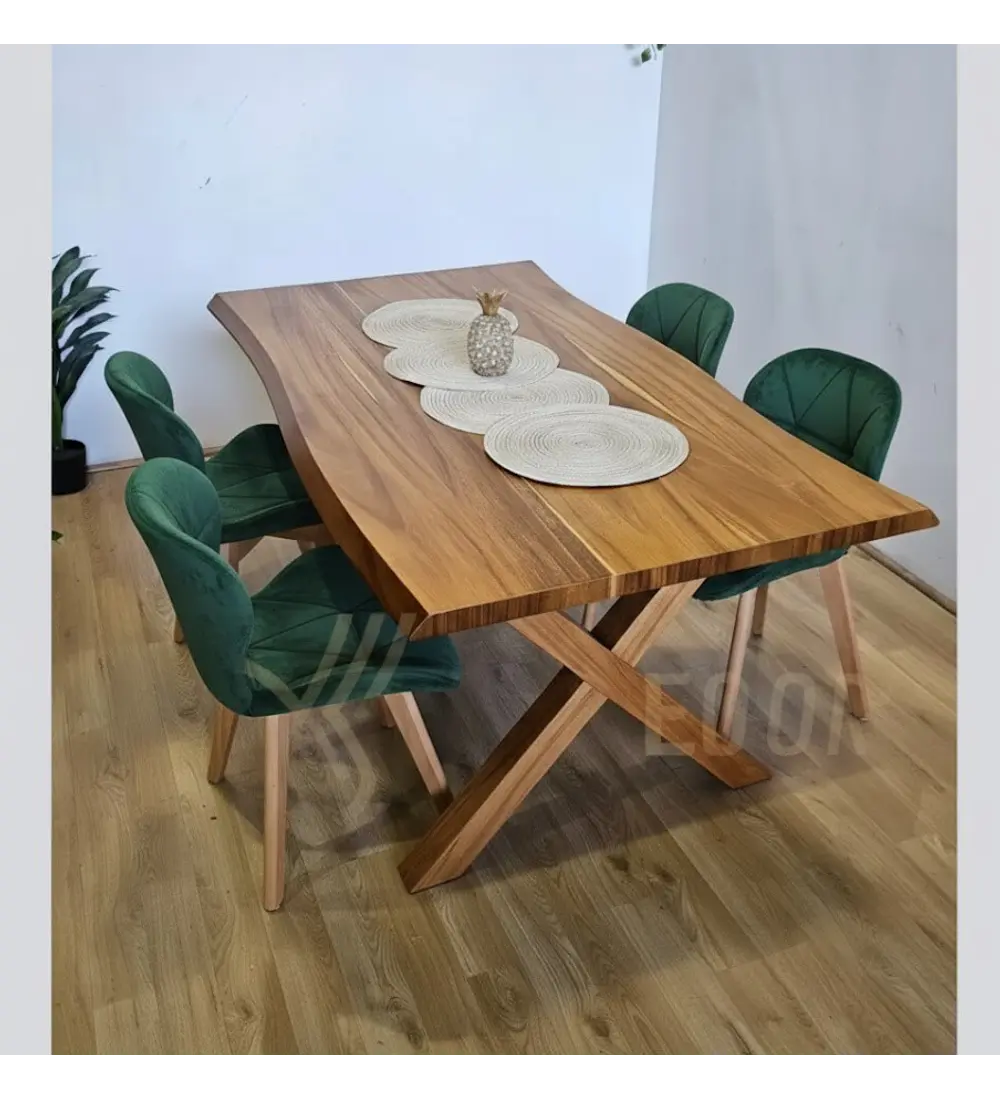 Juego de Comedor Medlock Rústica 160x90 cm + 4 Sillas Mariposa Velvet