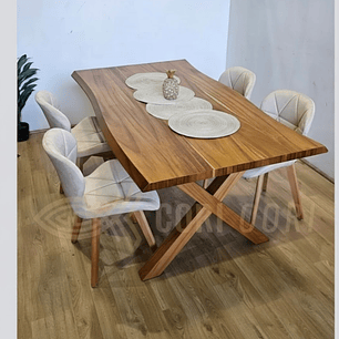 Juego de Comedor Medlock Rústica 160x90 cm + 4 Sillas Mariposa Velvet