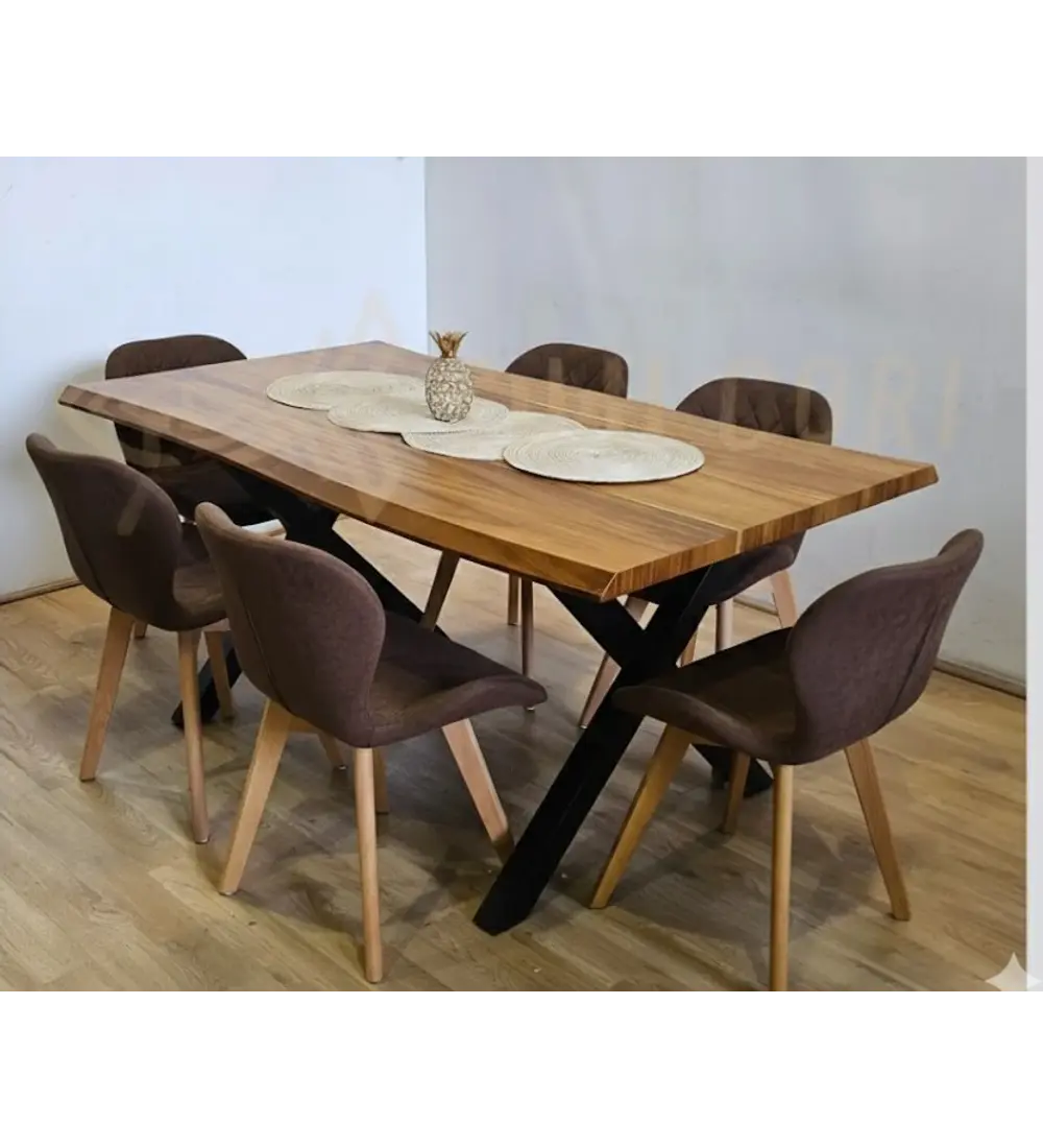 Juego de Comedor Medlock Rústica 160x90 cm + 6 Sillas Mariposa Velvet