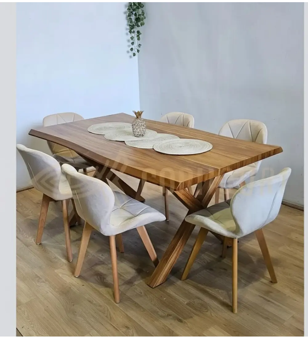 Juego de Comedor Medlock Rústica 160x90 cm + 6 Sillas Mariposa Velvet